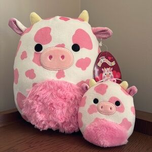NWT Squishmallows 8" + Clip Evangelica the Cow (Fuzzy Belly) US Exclusive LOT